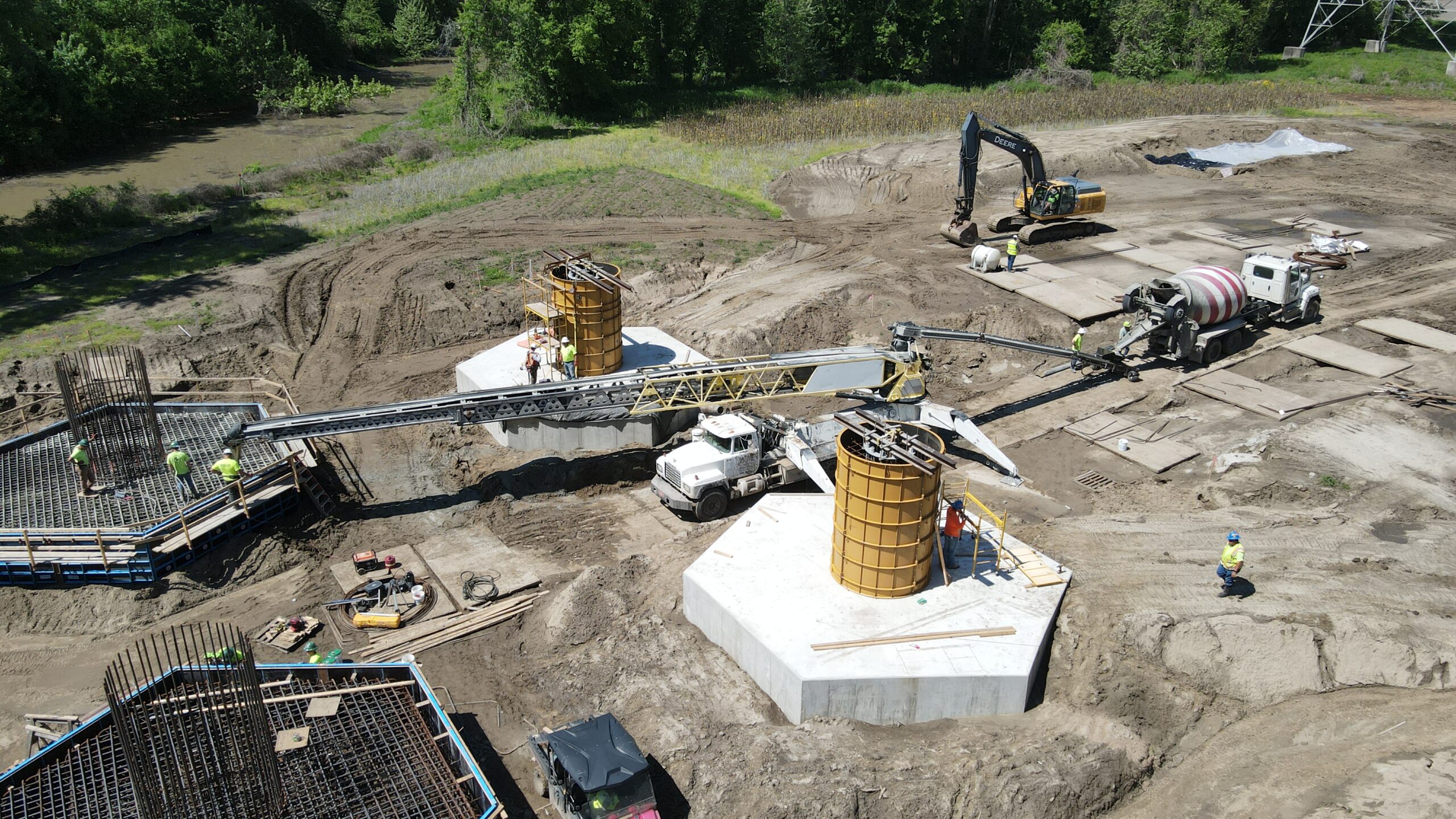 drone shot of pillars